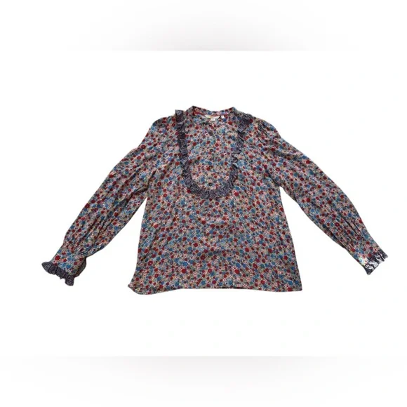 Boden Frilly Printed Popover Blouse Size 12 - Picture 5 of 10